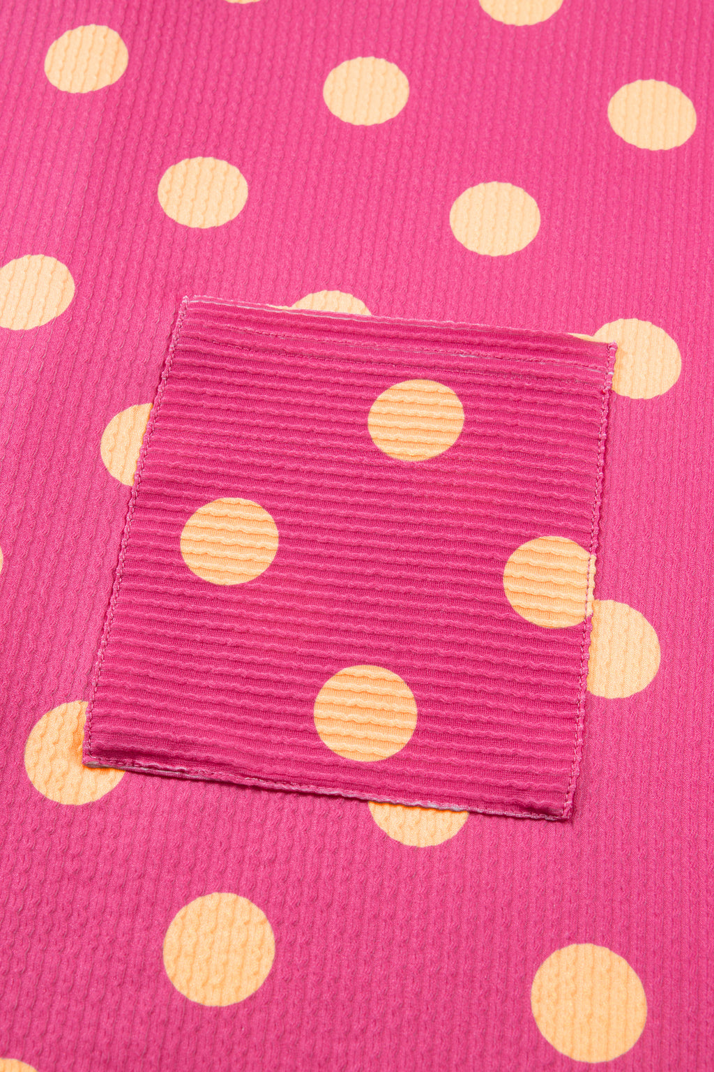 Pink Polka Dot Round Neck Drop Shoulder Patch Pocket Jacquard Texture Top