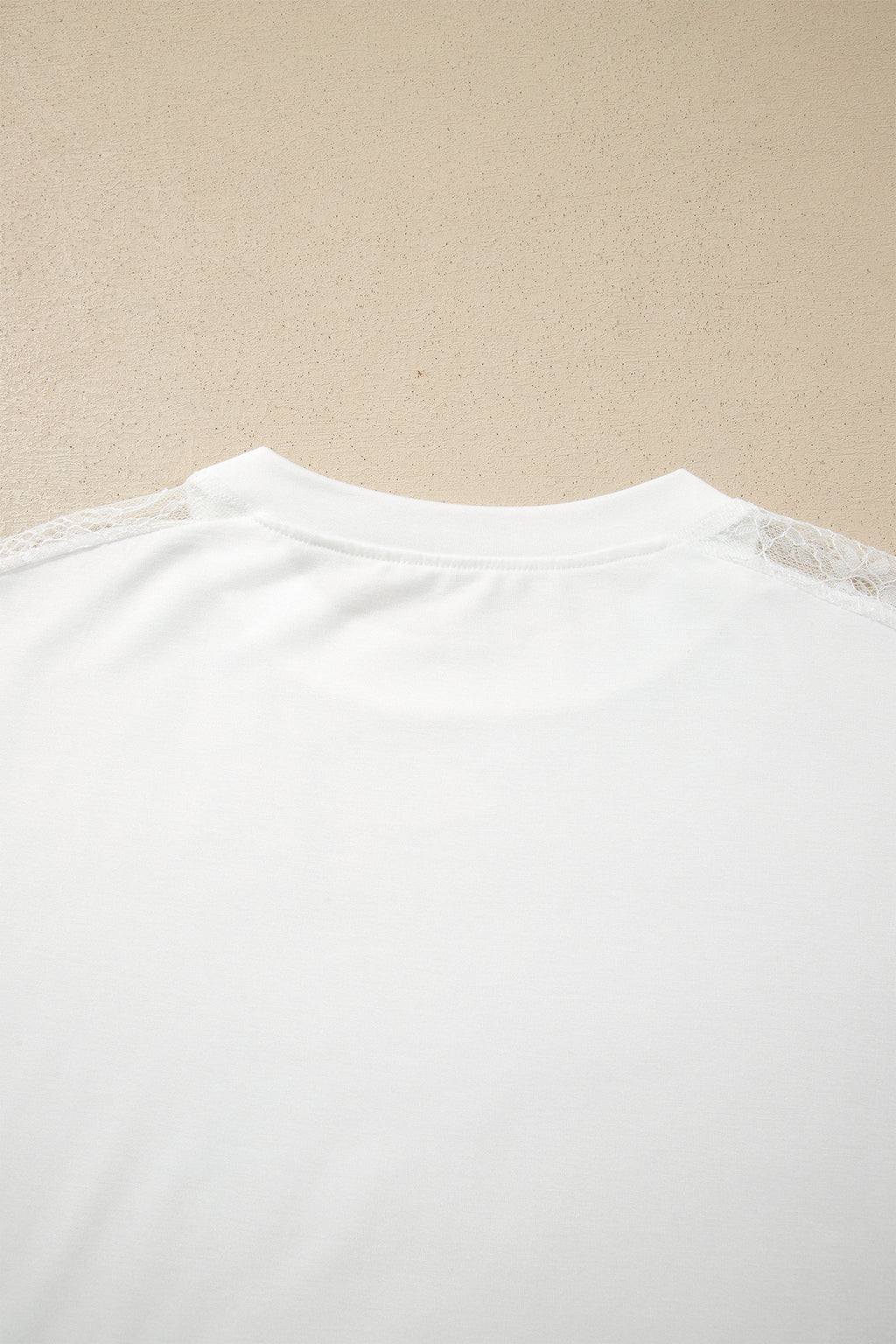 White Lace Patchwork Round Neck Long Sleeve Top