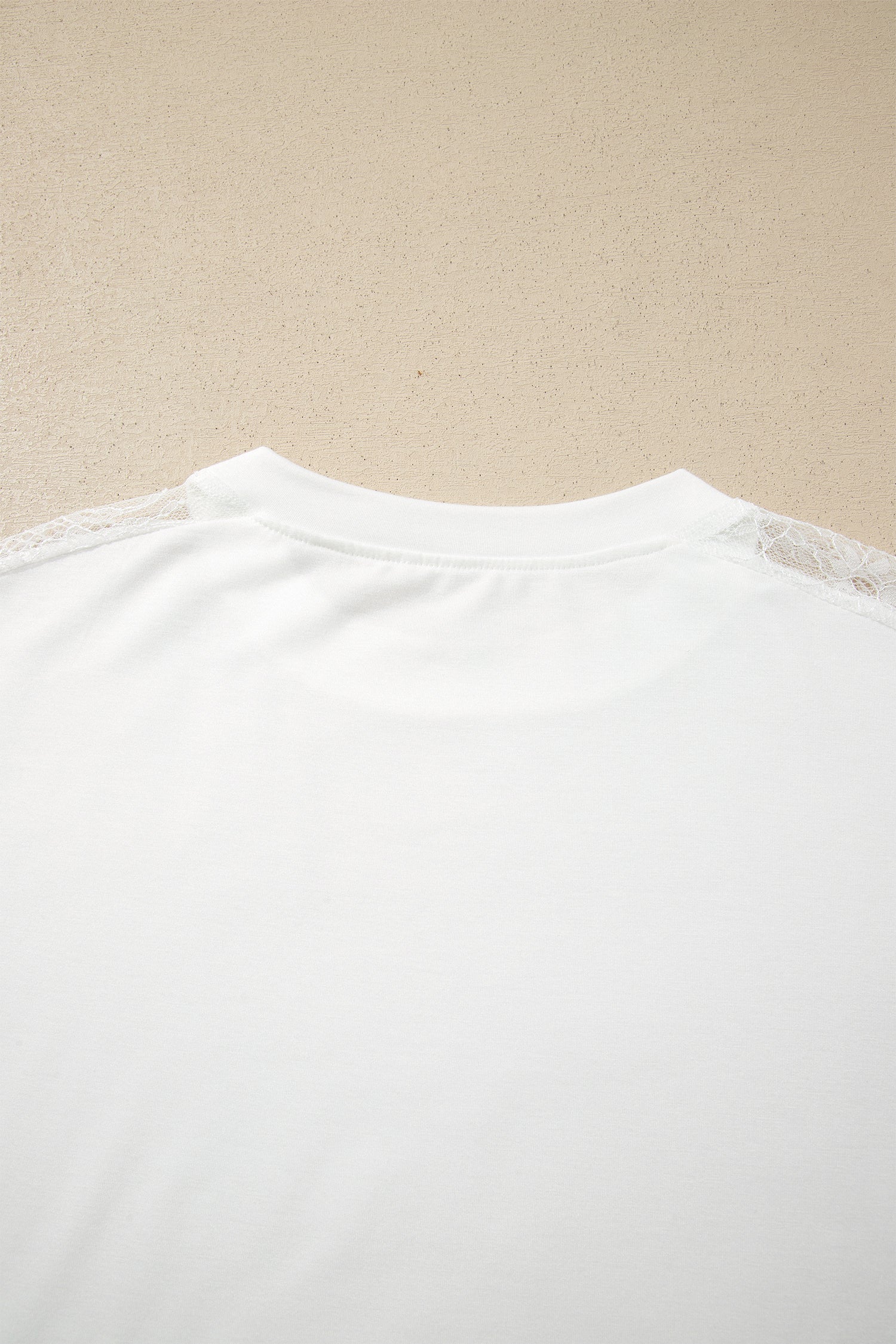 White Lace Patchwork Round Neck Long Sleeve Top