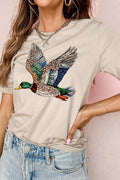 Flying Mallard Print Crew Neck T Shirt