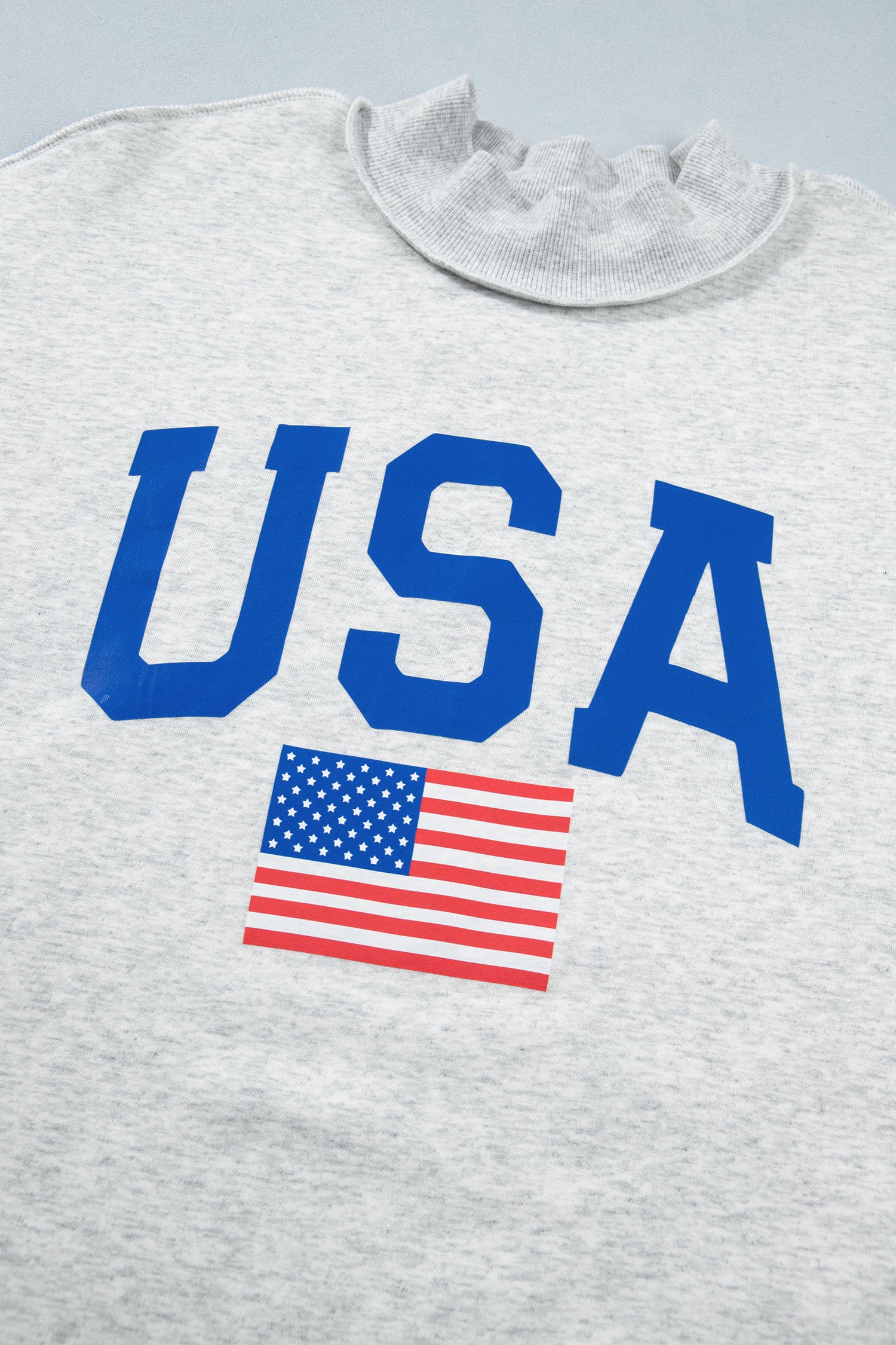 Light Grey Mock Neck Reversible USA/America Graphic Sweatshirt