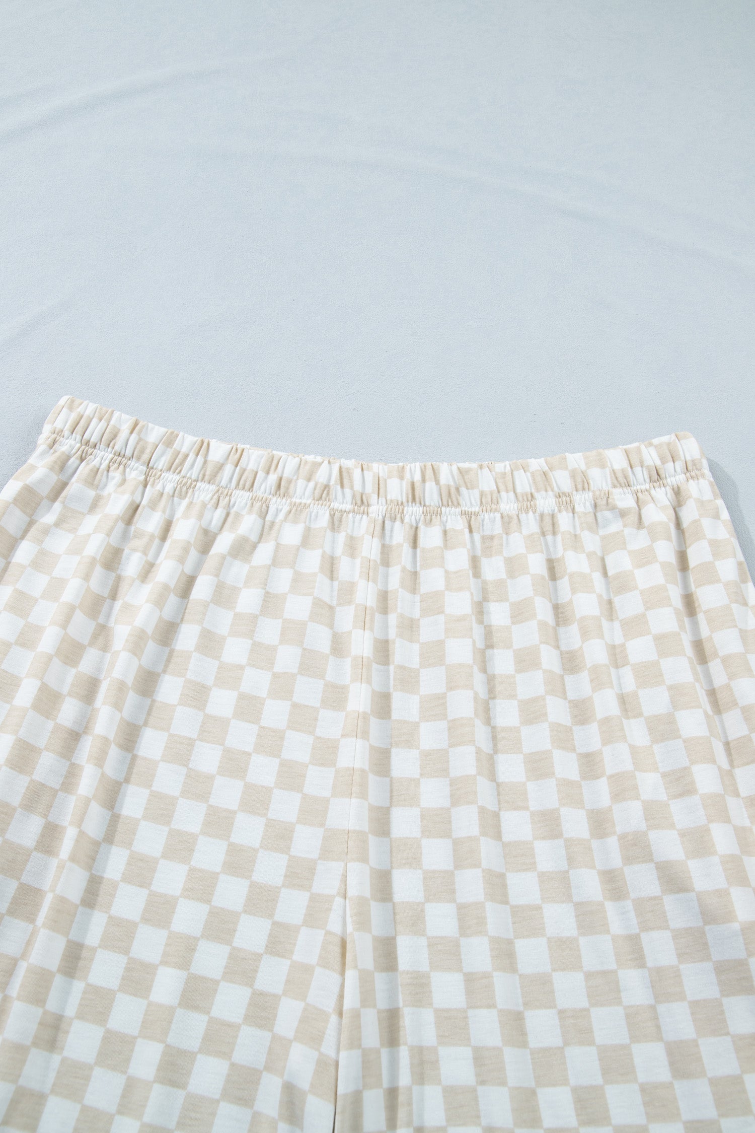 Khaki Plus Size Checkered Print Half Sleeve Tee Loose Pants Two-piece Lounge Set