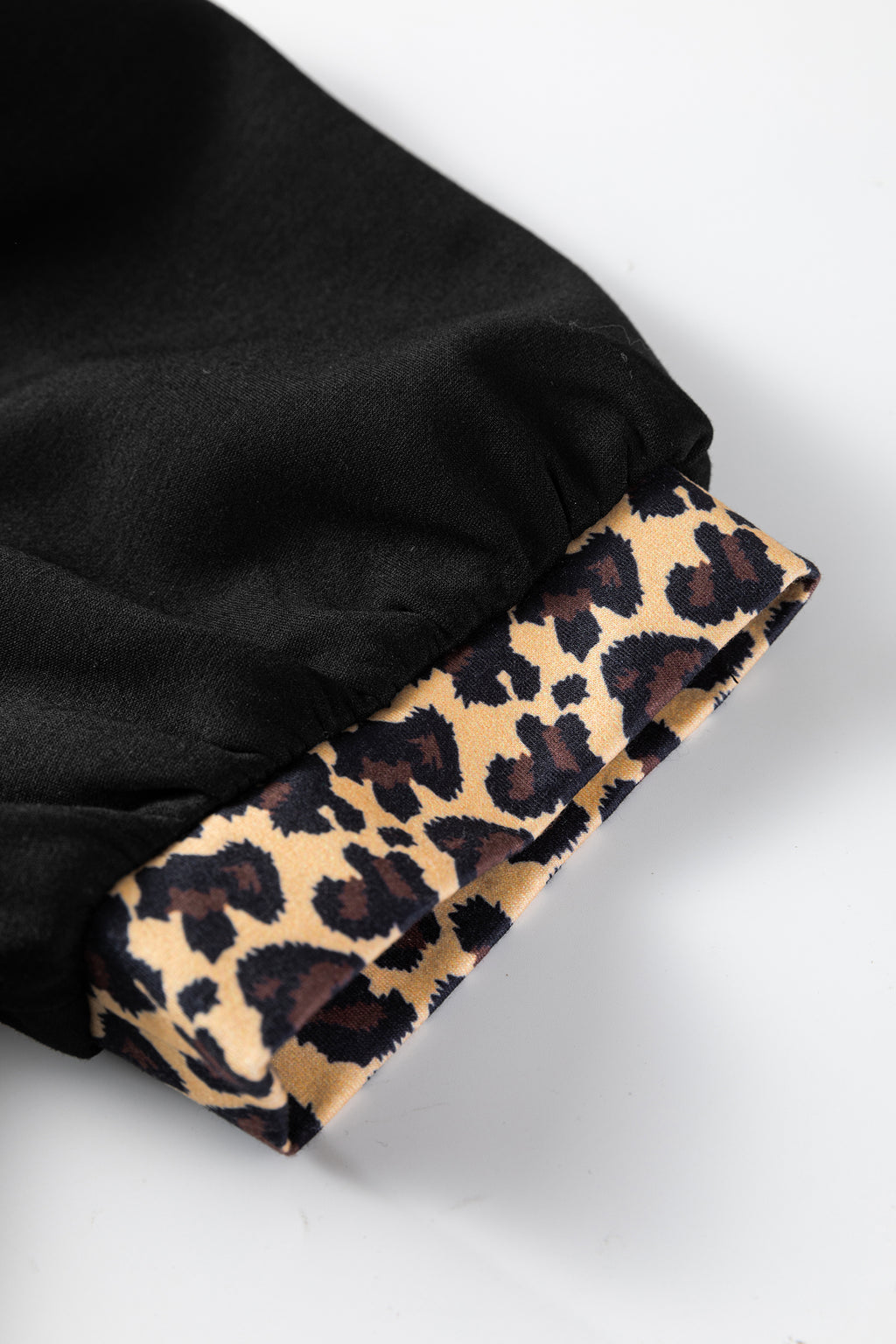 Black Leopard Zip Collared Short Puff Sleeve Mini Dress