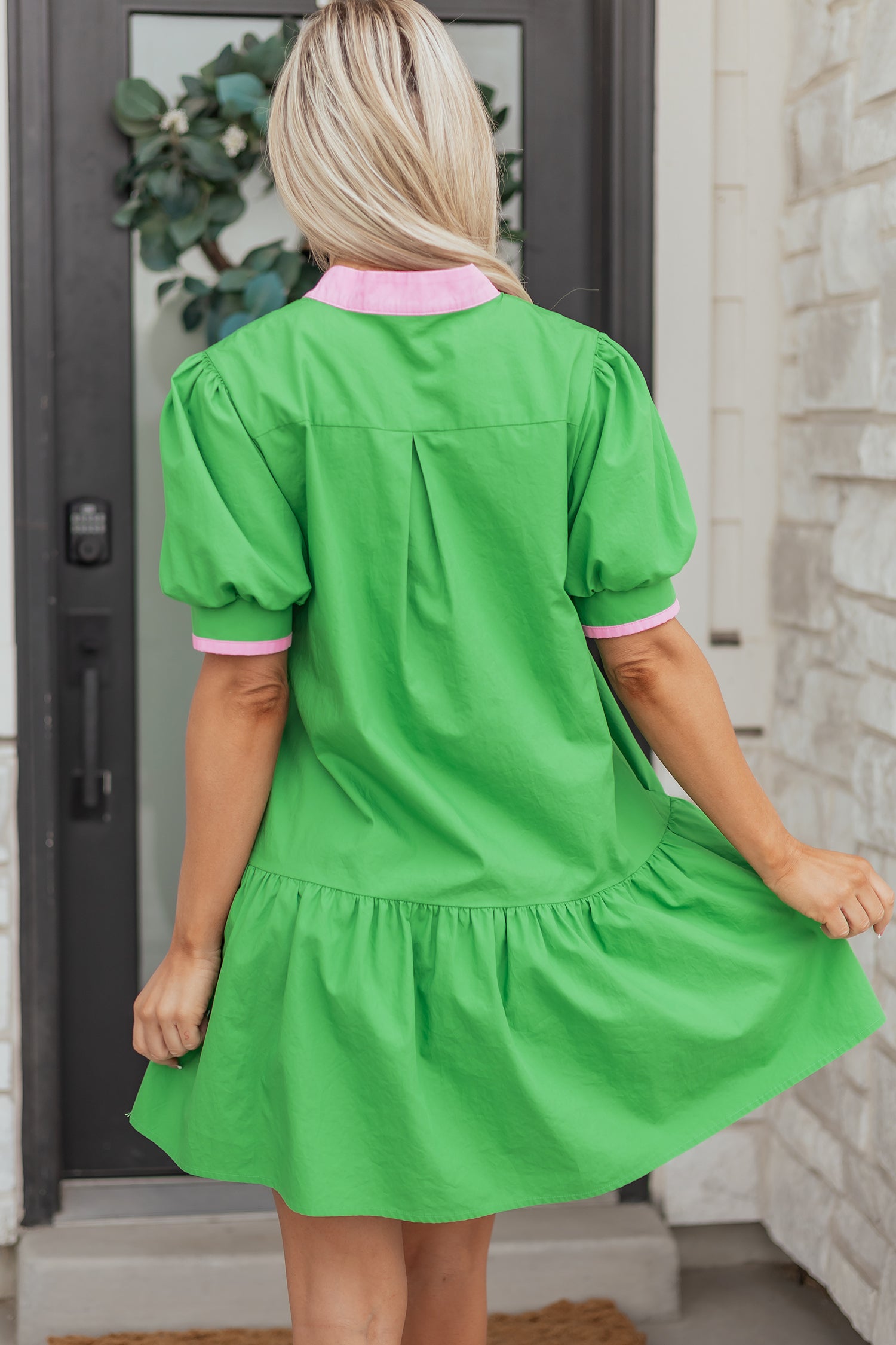 Bright Green Color Block Mini Dress