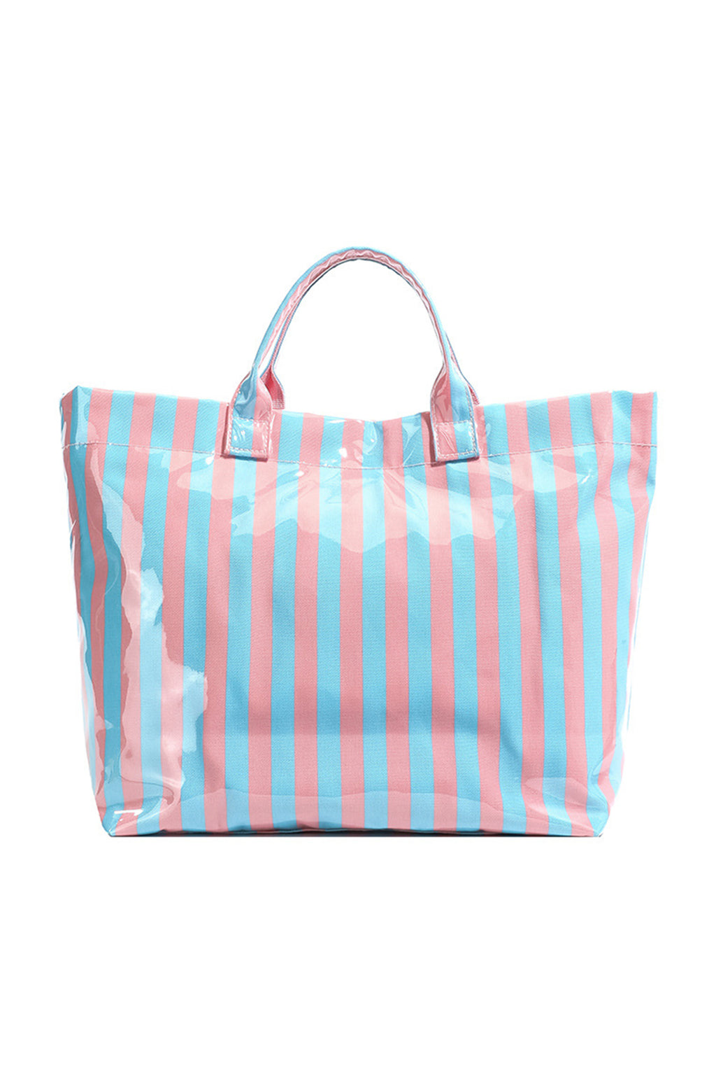 Light Blue Glossy Striped Vinyl Large Tote Bag