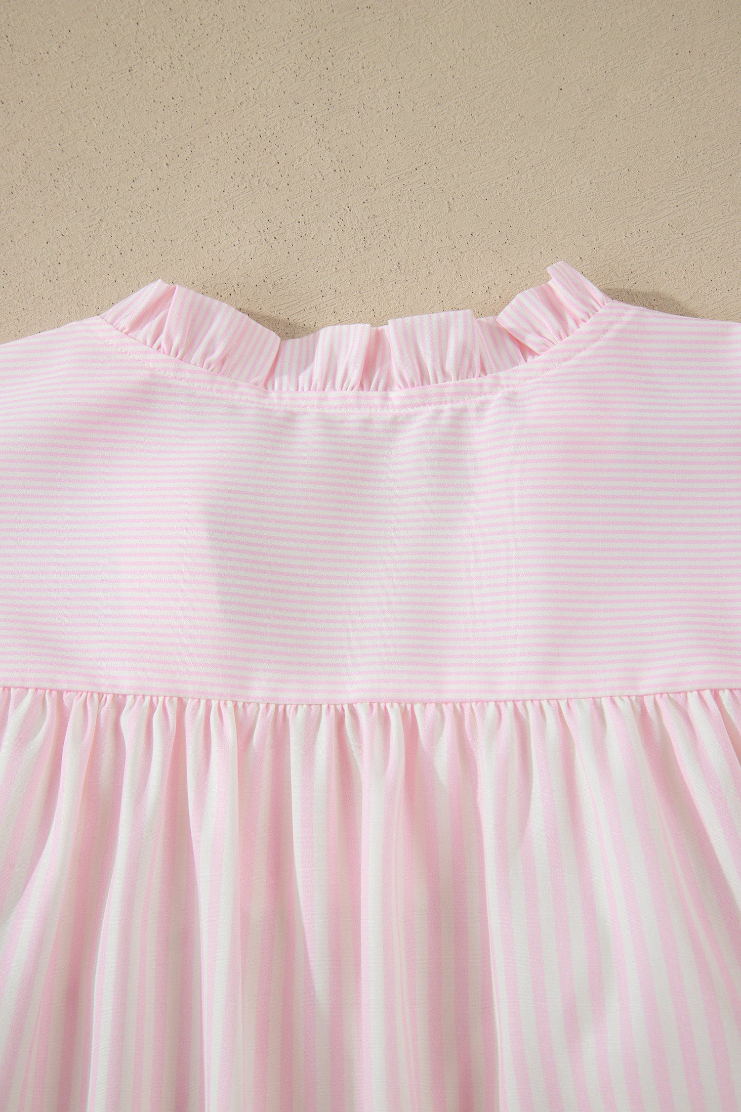 Pink Stripe Contrast Trim V Neck Flutter Sleeve Blouse