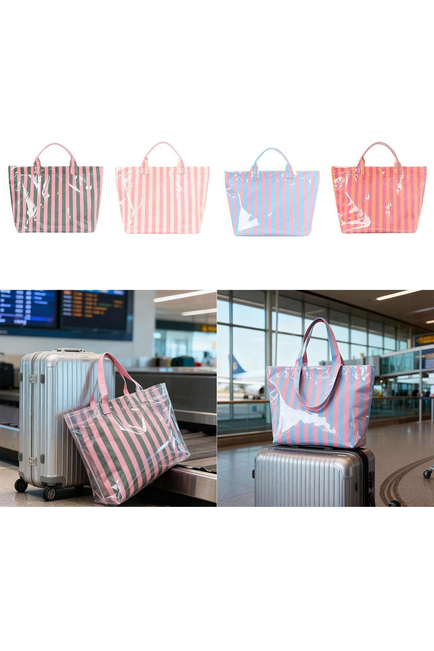 Blackish Green Glossy Striped Vinyl Large Tote Bag