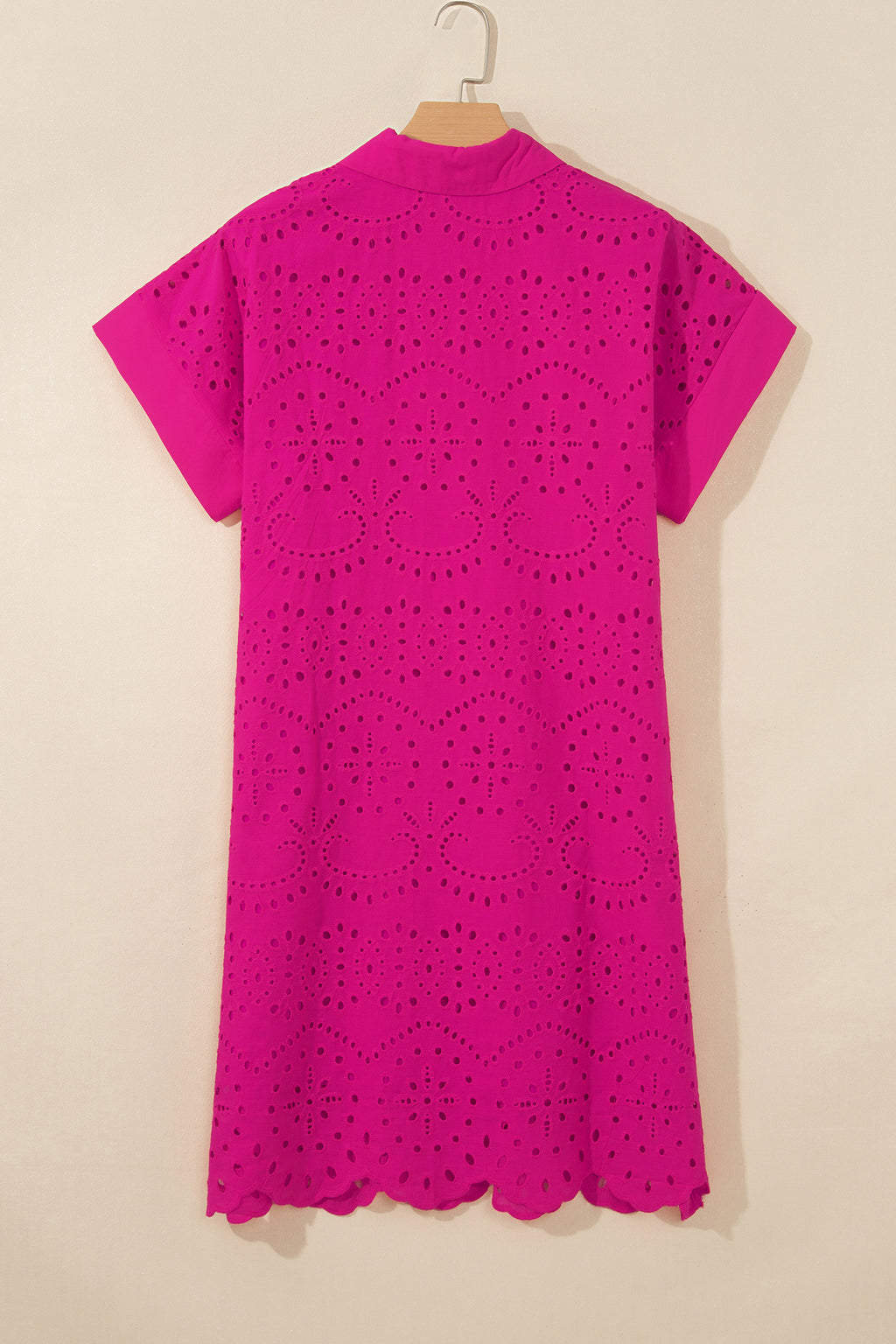 Dark Blue Solid Color Eyelet Embroidered T Shirt Mini Dress