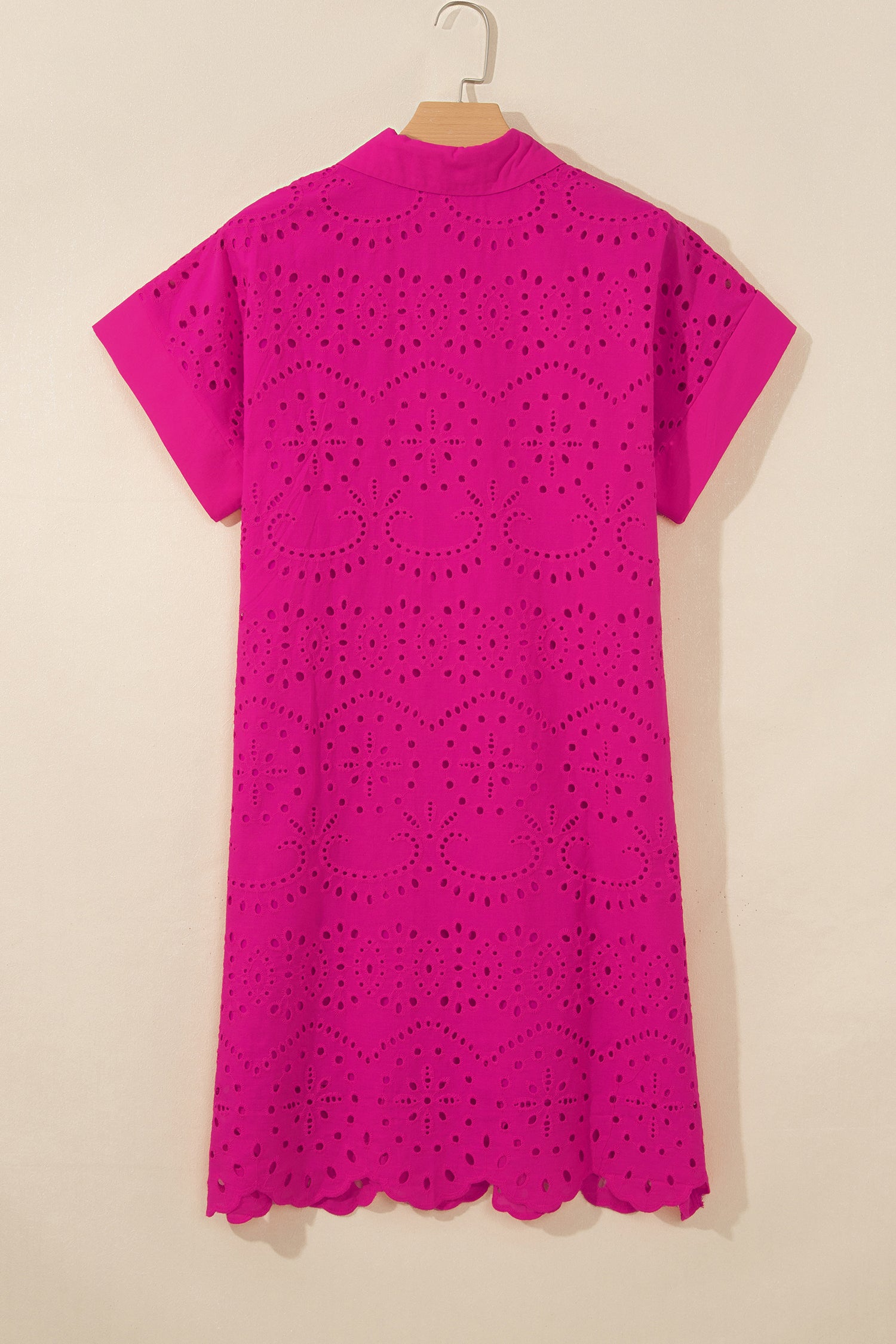 Dark Blue Solid Color Eyelet Embroidered T Shirt Mini Dress