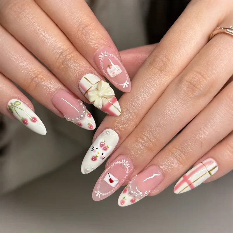24PCS Medium Almond Press On Nails