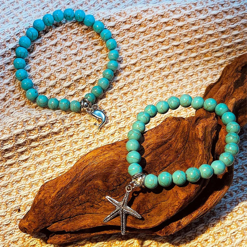 Bohemian Turquoise Beaded Bracelet Ethnic Style Cross Starfish Turtle Bracelet Turquoise Jewelry