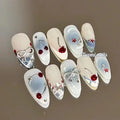 10Pcs Handmade Press on Nails Full Cover Stars Concise Design French Short  Almond False Nails Wearable Manicure Nail Tips Art