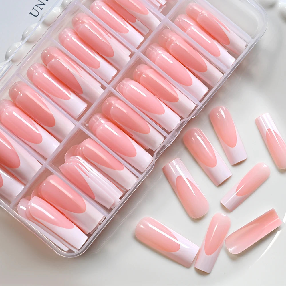 120Pcs Matte or Glossy Pink French Press On Nails