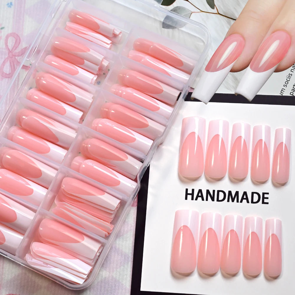 120Pcs Matte or Glossy Pink French Press On Nails