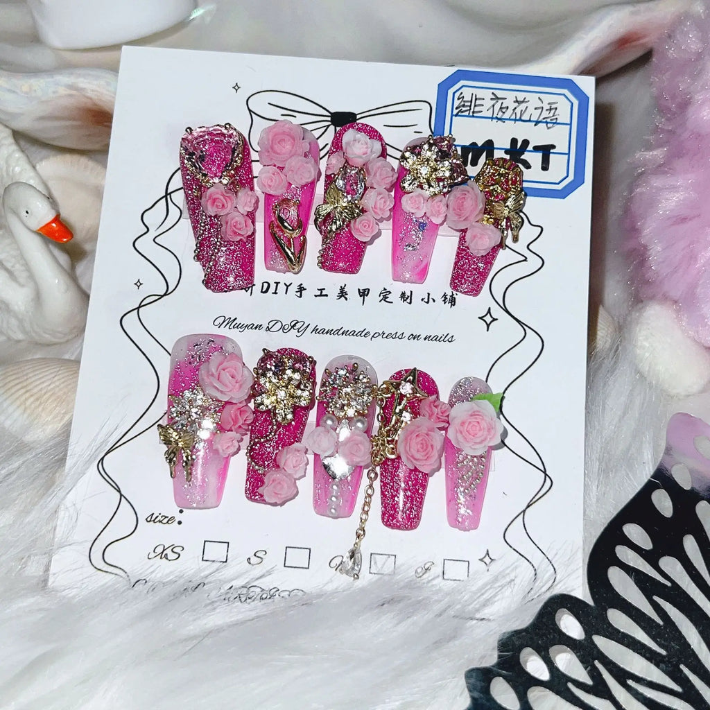 Pink Ombre Press On Nails Full Set 24pcs