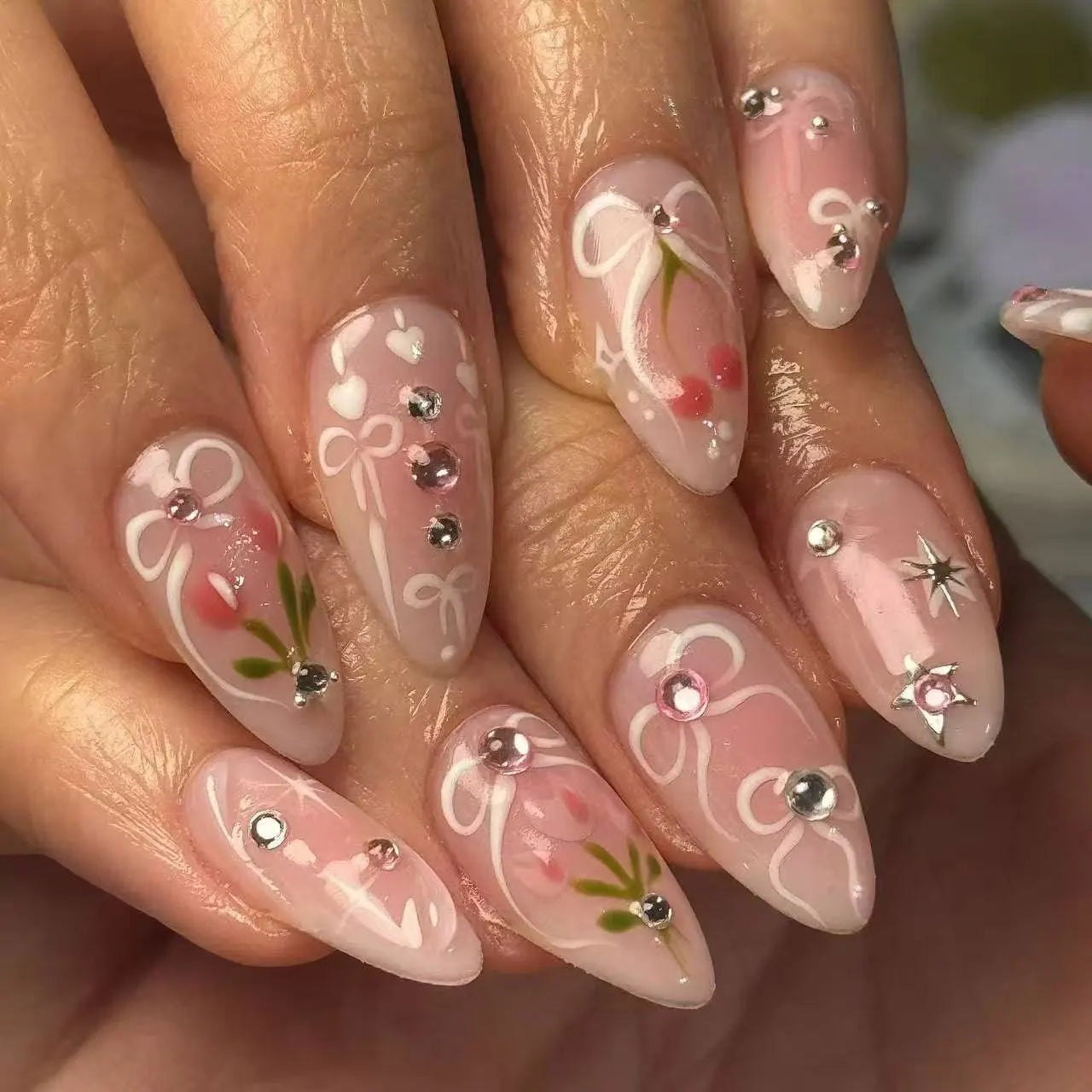 24PCS Medium Almond Press On Nails