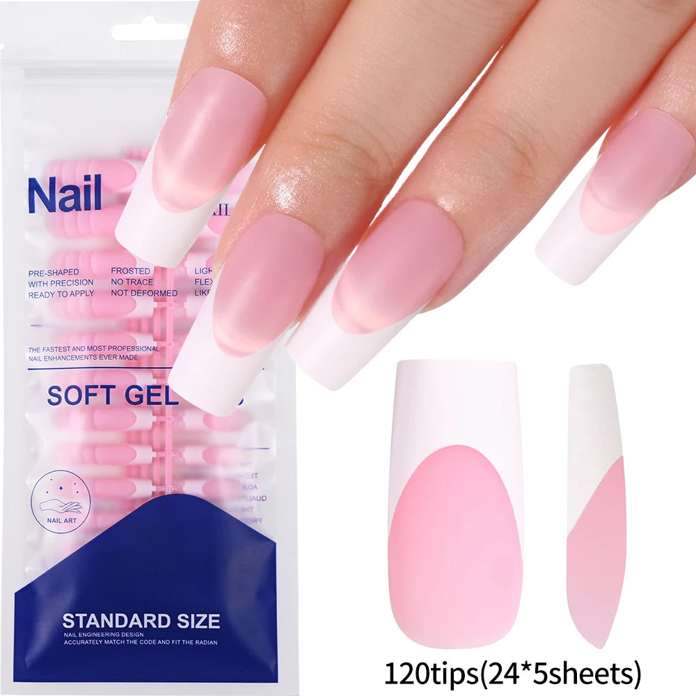 120Pcs Matte or Glossy Pink French Press On Nails