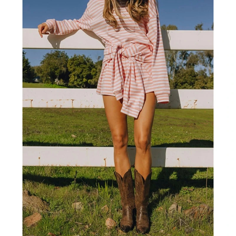 Striped Two Piece Long Sleeve and Short Set