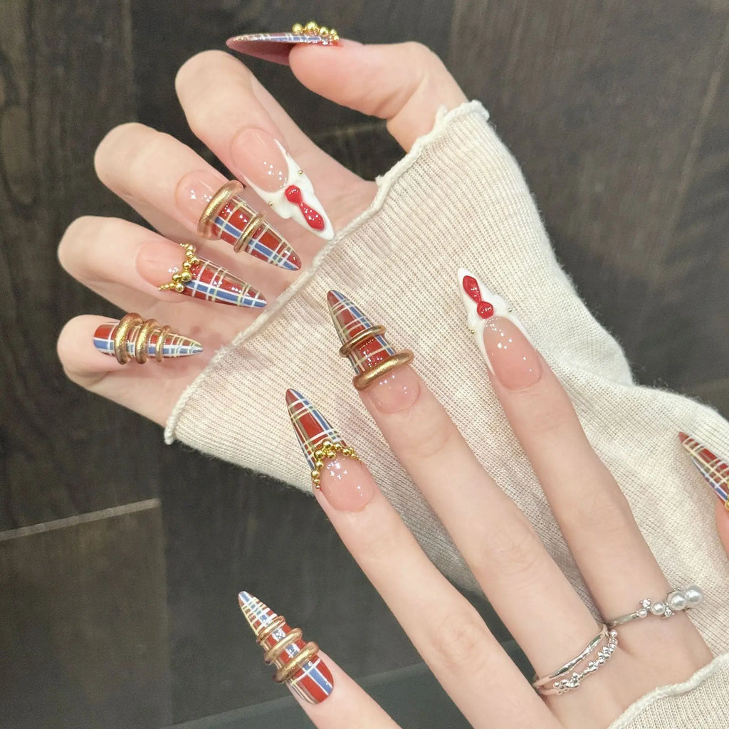 10PCS Long Pointed Handmade Press On Nails