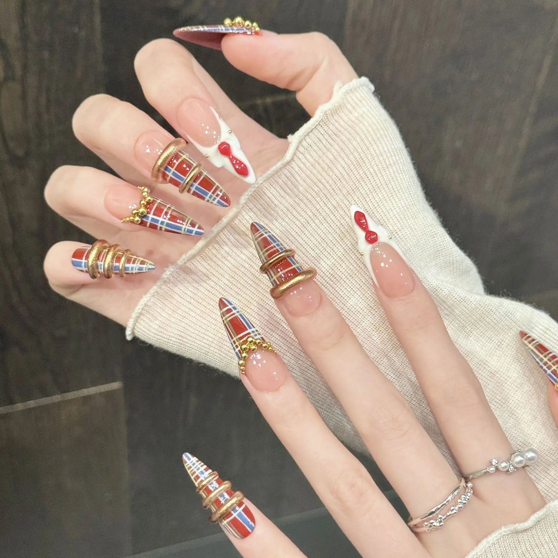 10PCS Long Pointed Handmade Press On Nails
