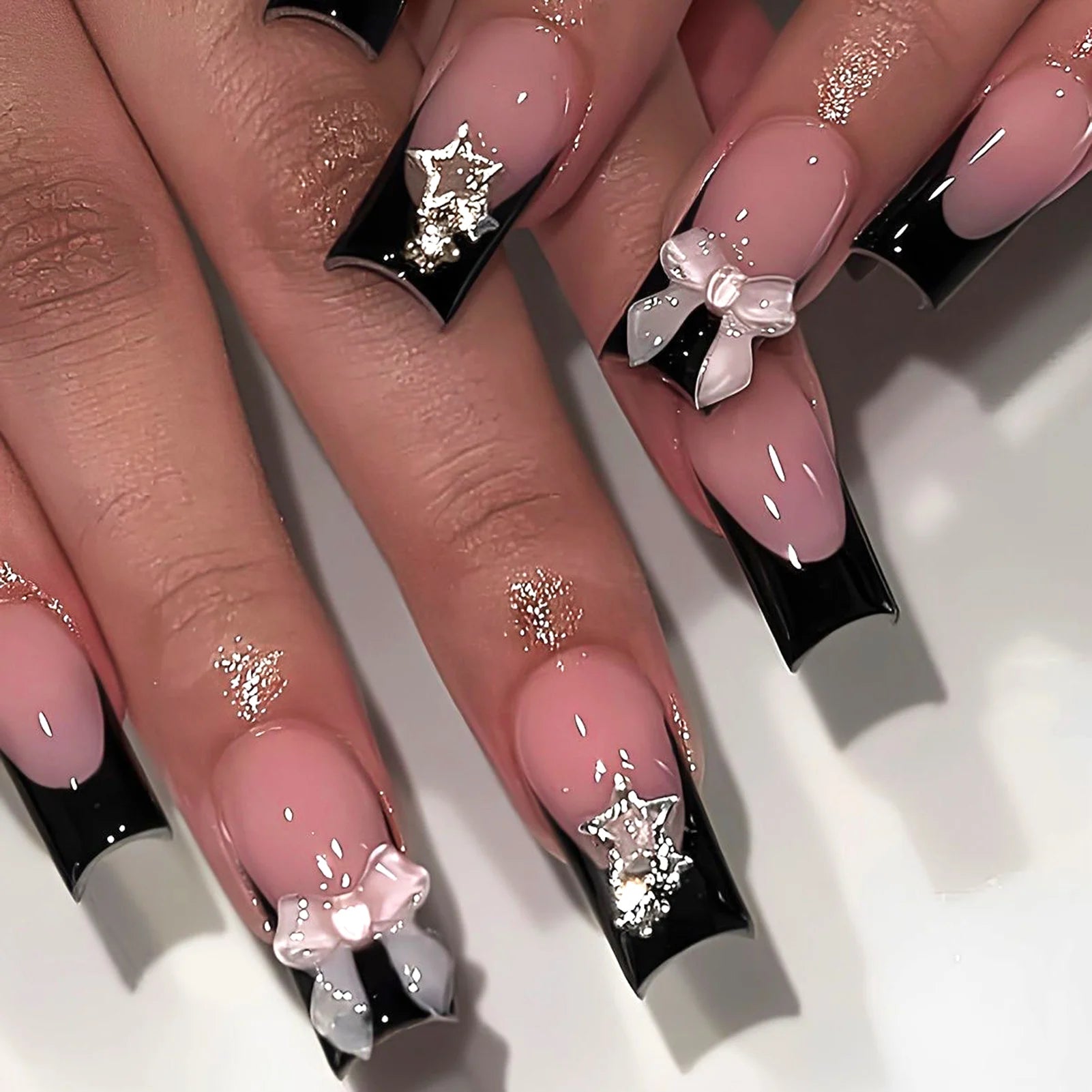 24Pcs Press On Nails Dark Style
