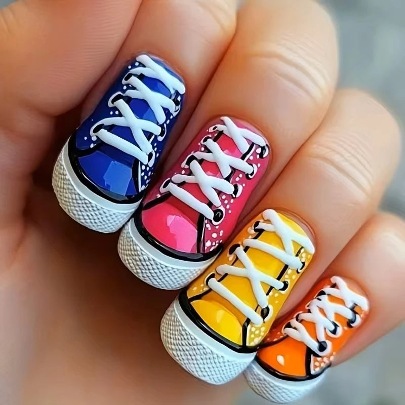 24pcs Almond Shaped Press-On Nails Suitable for Hands&Feet Short Almond Black&White Checkerboard with Neon Fake Nails for Women
