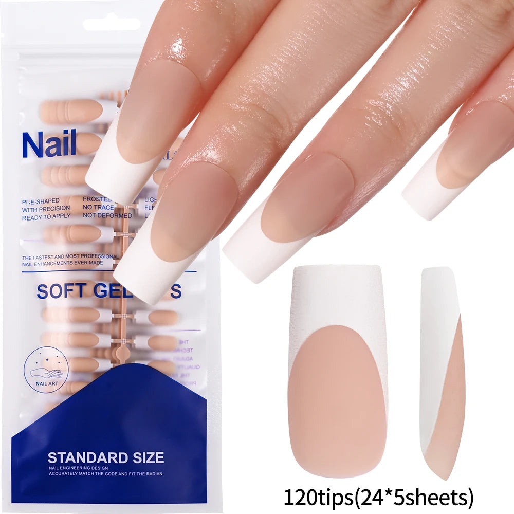 120Pcs Matte or Glossy Pink French Press On Nails