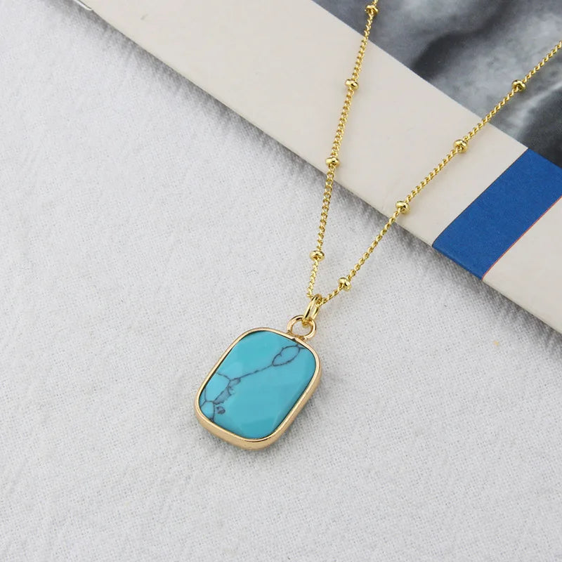 Turquoise Pendant Necklace 18K Gold Beaded Layering Chain Necklaces for Women