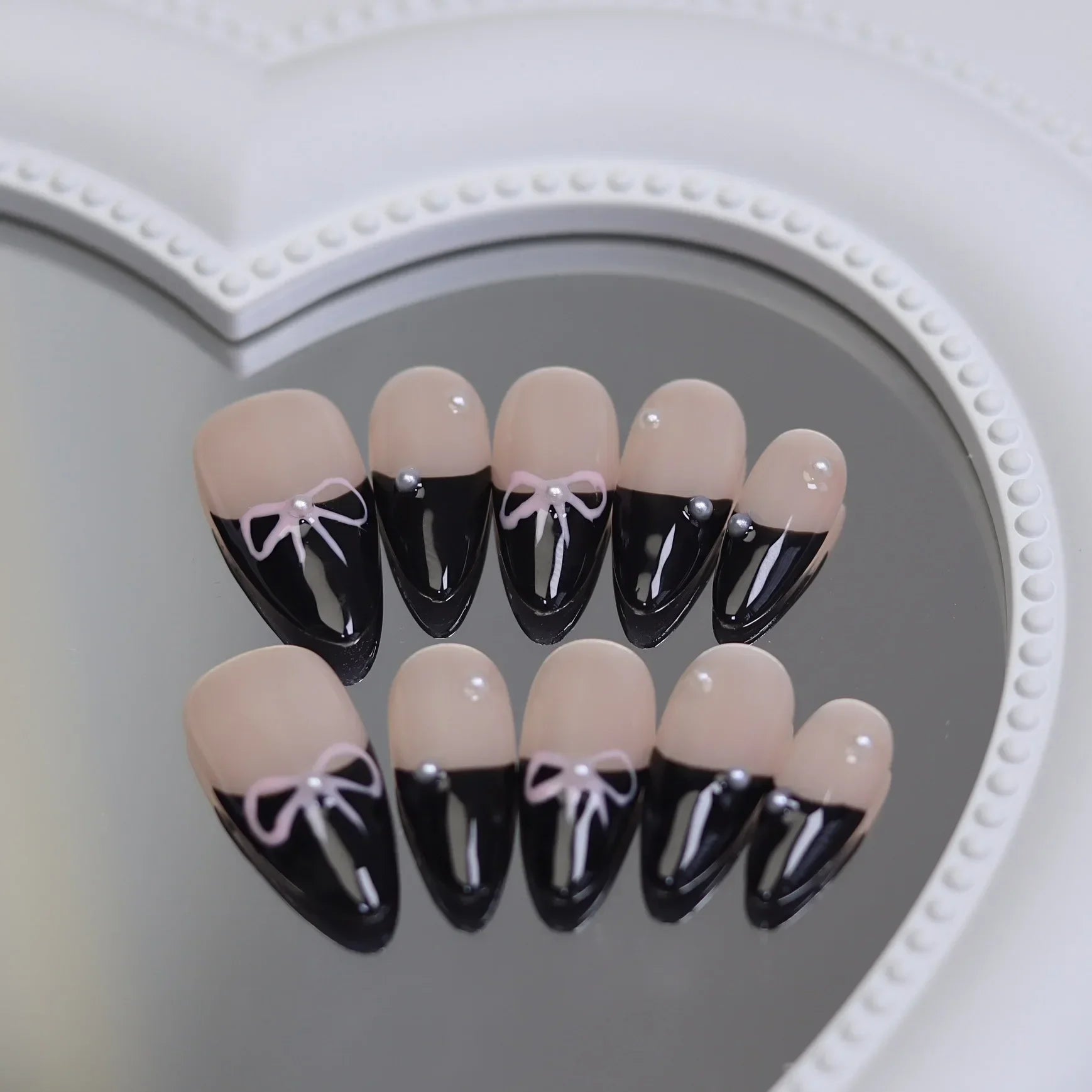 10Pcs Handmade Press on Nails Full Cover Stars Concise Design French Short  Almond False Nails Wearable Manicure Nail Tips Art
