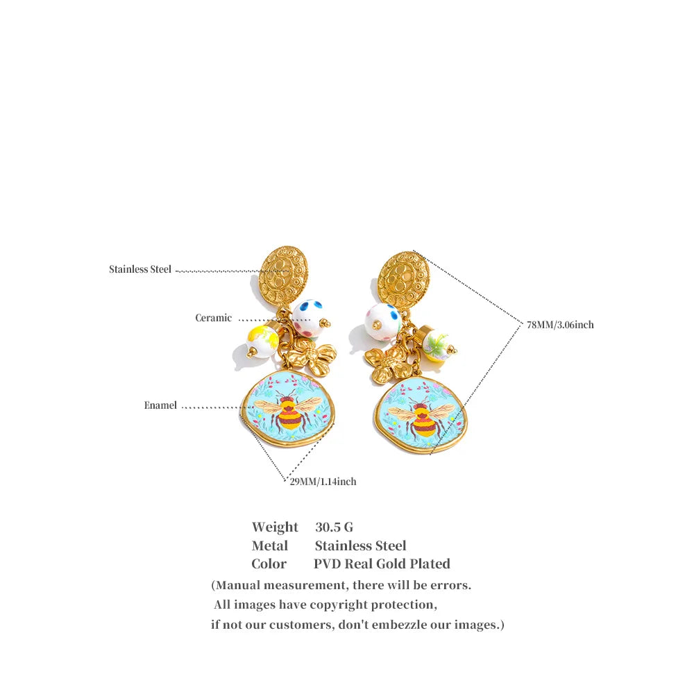 Flower Honeybee Drop Earrings