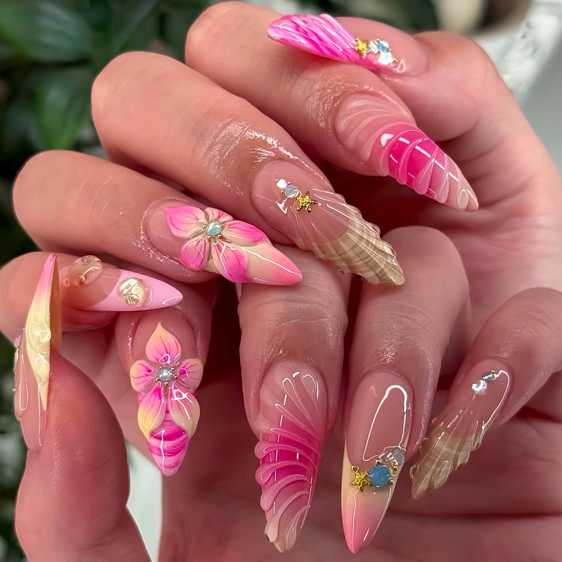 24pcs French Almond Press on Nails Colorful False Nails Summer Wearable Stick-on Nails Fake Nail Uñas Накладные Ногти 네일팁