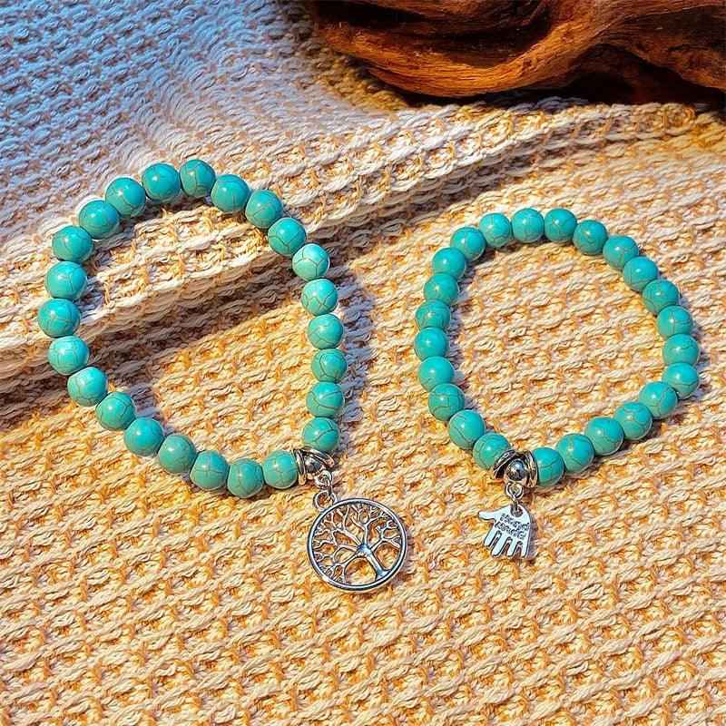 Bohemian Turquoise Beaded Bracelet Ethnic Style Cross Starfish Turtle Bracelet Turquoise Jewelry