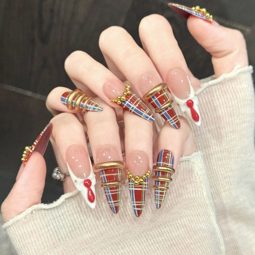 10PCS Long Pointed Handmade Press On Nails