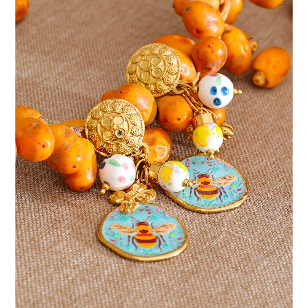 Flower Honeybee Drop Earrings