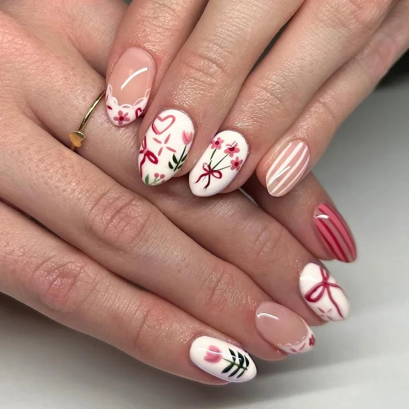 24PCS Medium Almond Press On Nails