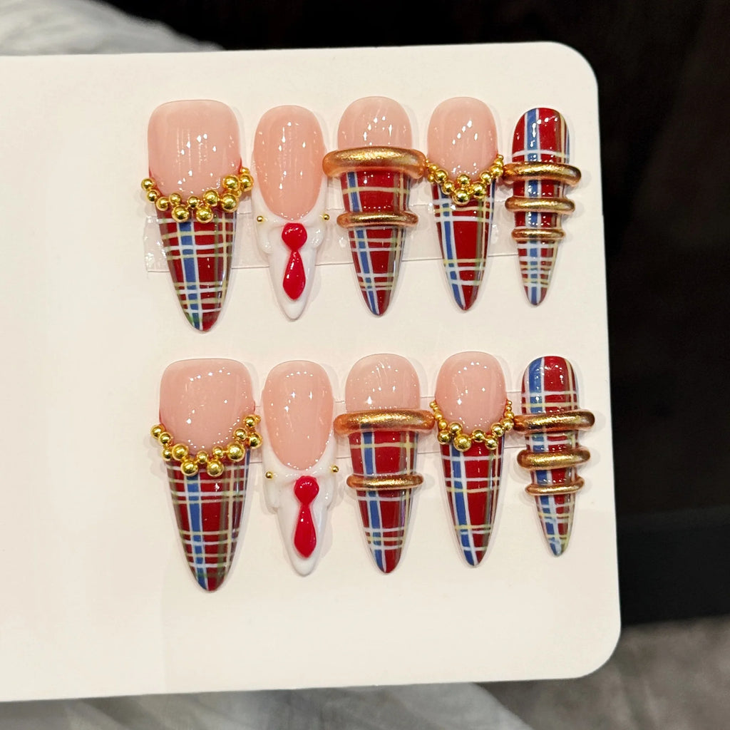 10PCS Long Pointed Handmade Press On Nails