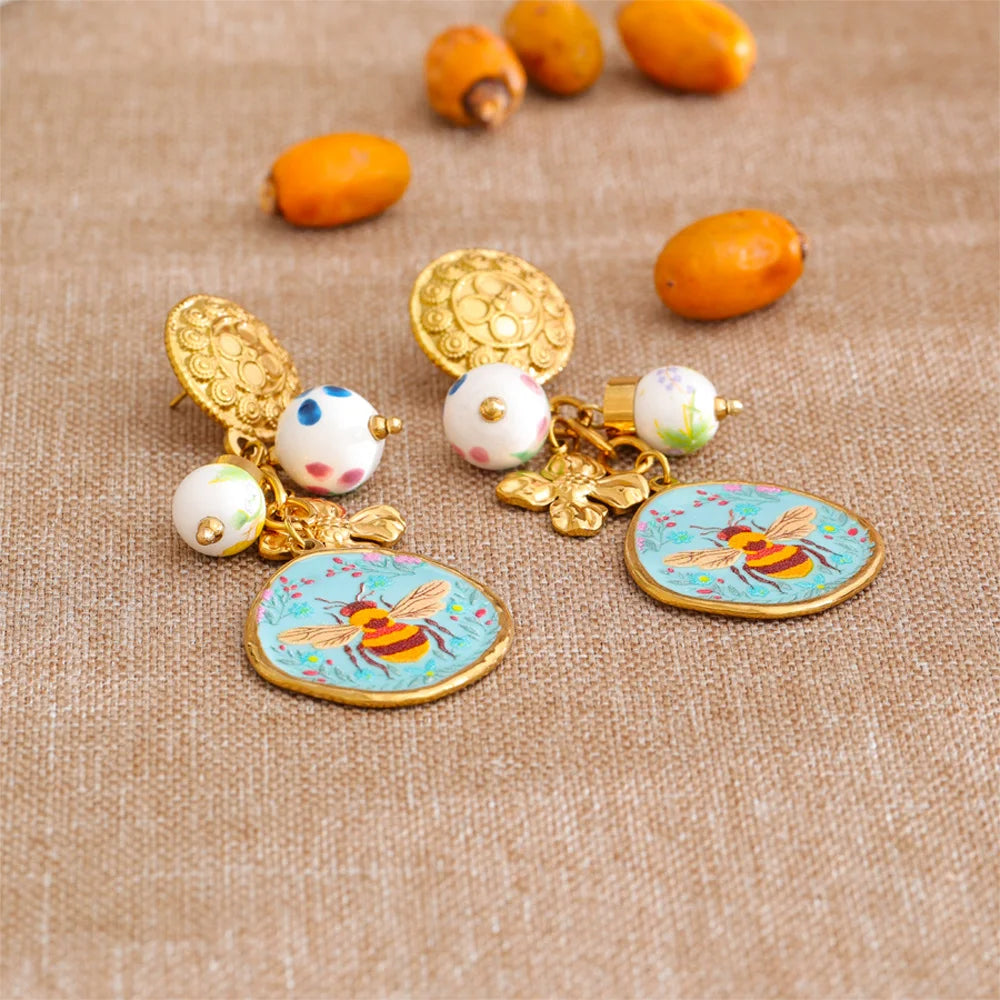 Flower Honeybee Drop Earrings