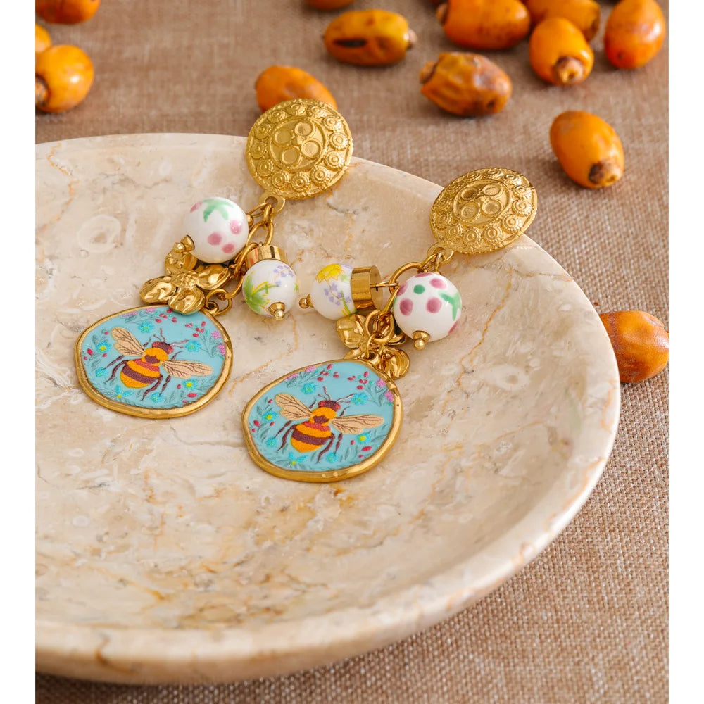 Flower Honeybee Drop Earrings