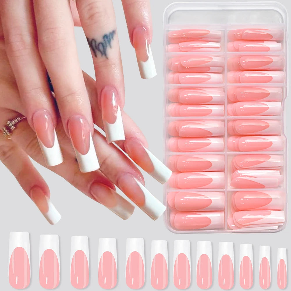 120Pcs Matte or Glossy Pink French Press On Nails