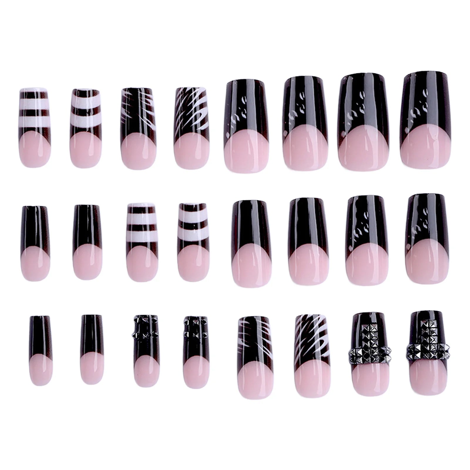 24Pcs Press On Nails Dark Style