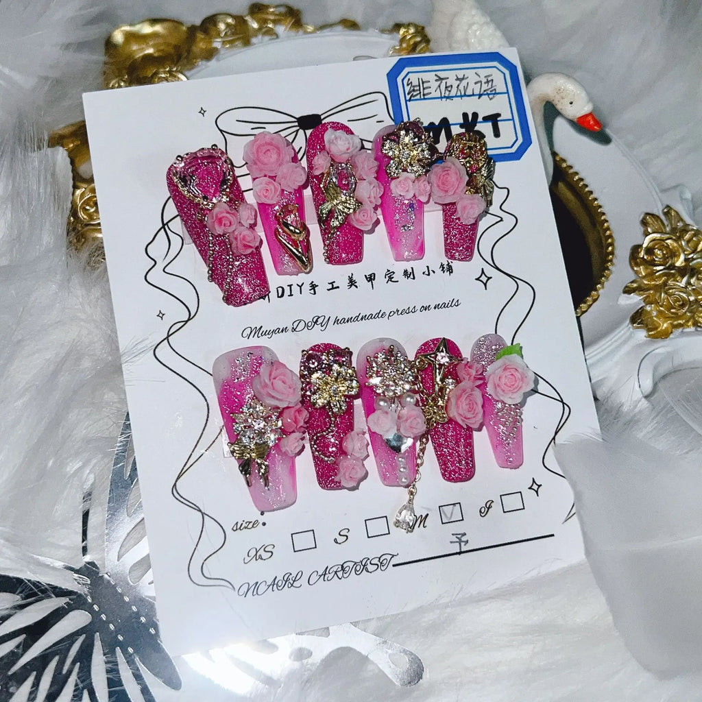 Pink Ombre Press On Nails Full Set 24pcs