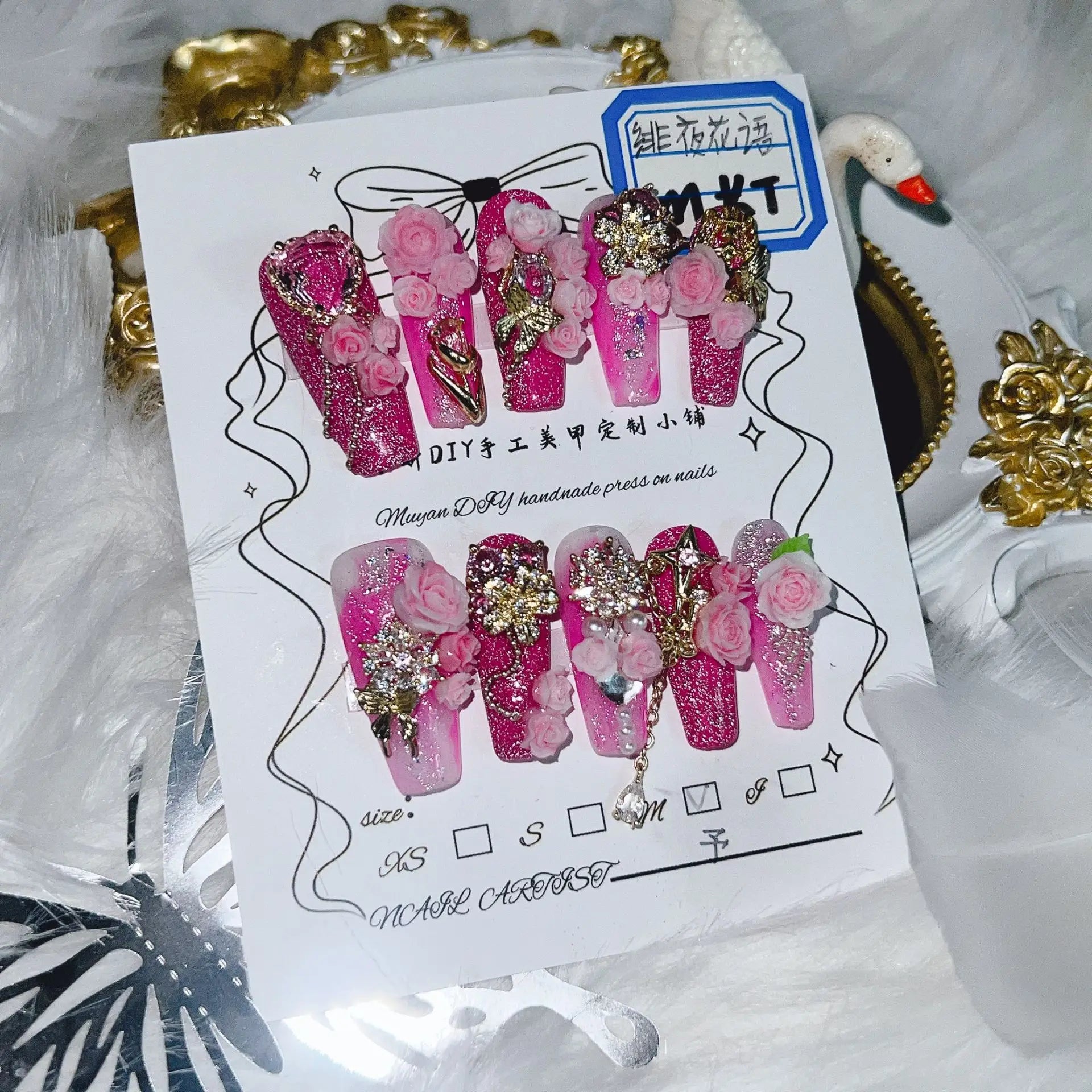 Pink Ombre Press On Nails Full Set 24pcs