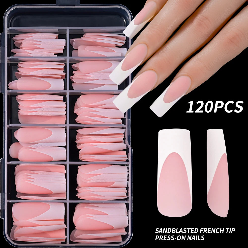 120Pcs Matte or Glossy Pink French Press On Nails