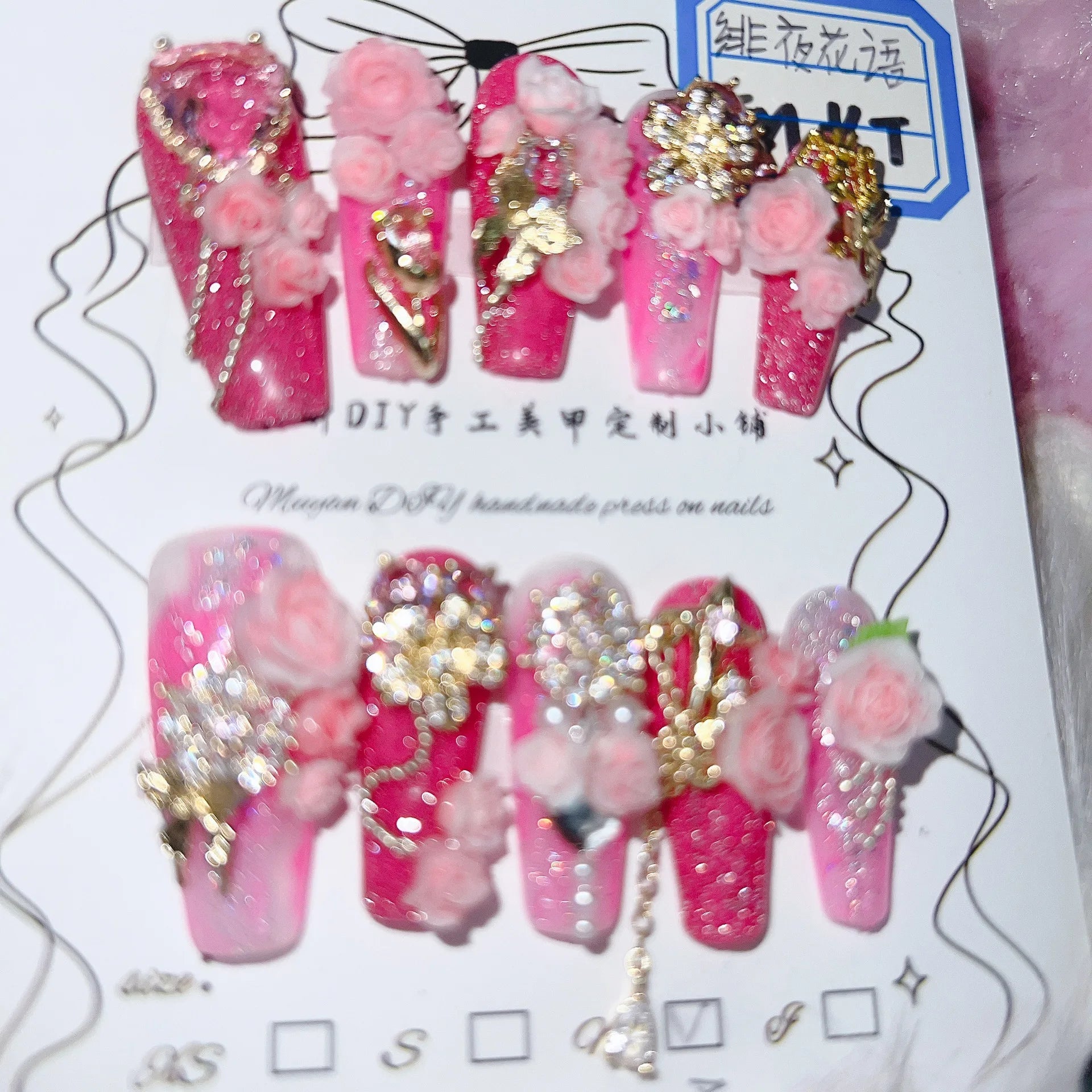 Pink Ombre Press On Nails Full Set 24pcs