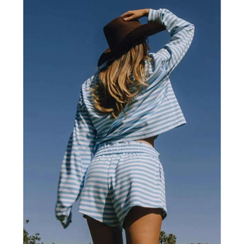 Striped Two Piece Long Sleeve and Short Set