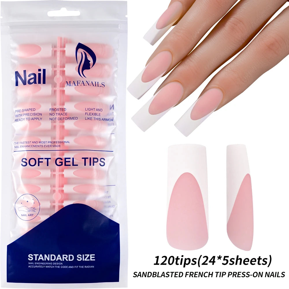 120Pcs Matte or Glossy Pink French Press On Nails