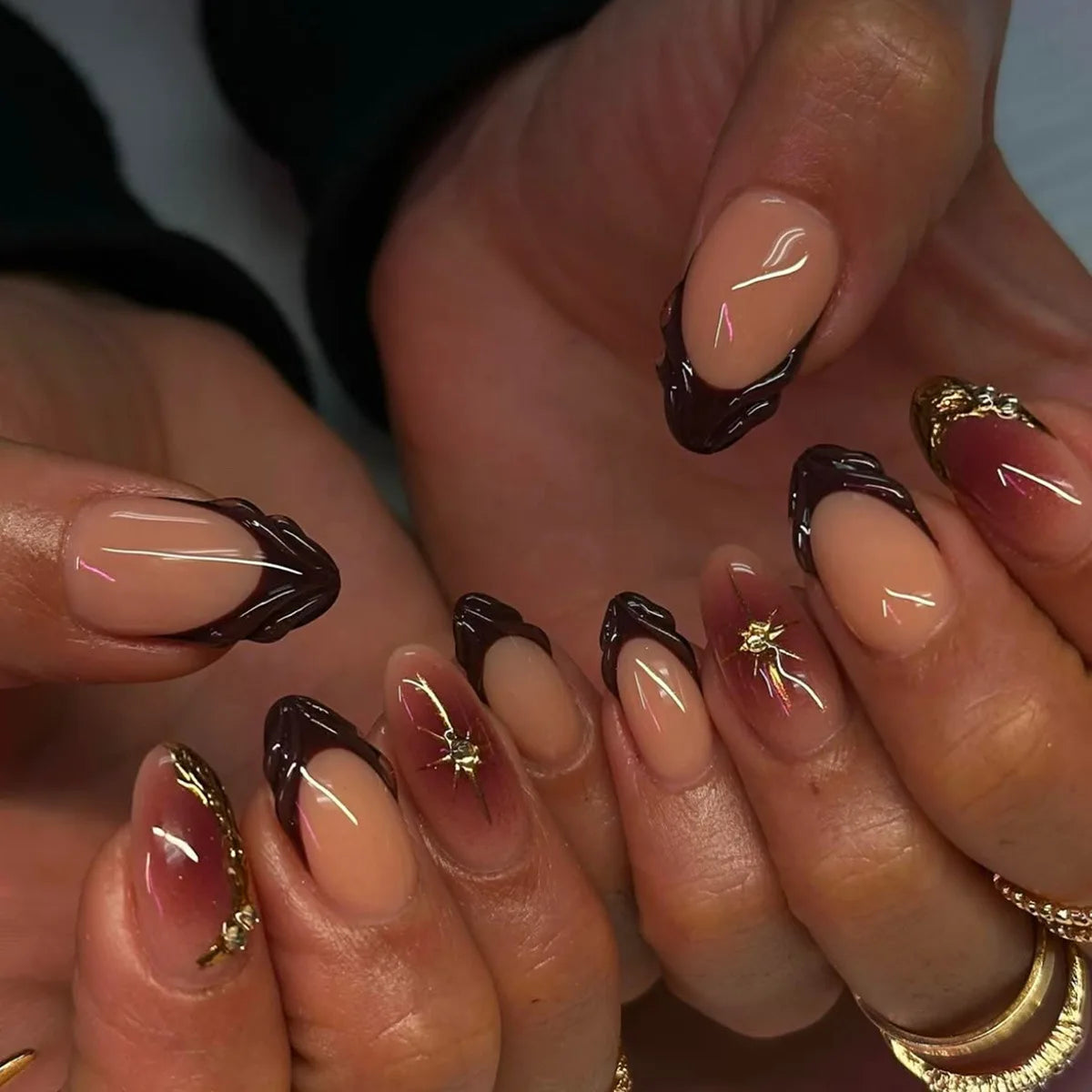 24pcs French Almond Press on Nails Colorful False Nails Summer Wearable Stick-on Nails Fake Nail Uñas Накладные Ногти 네일팁