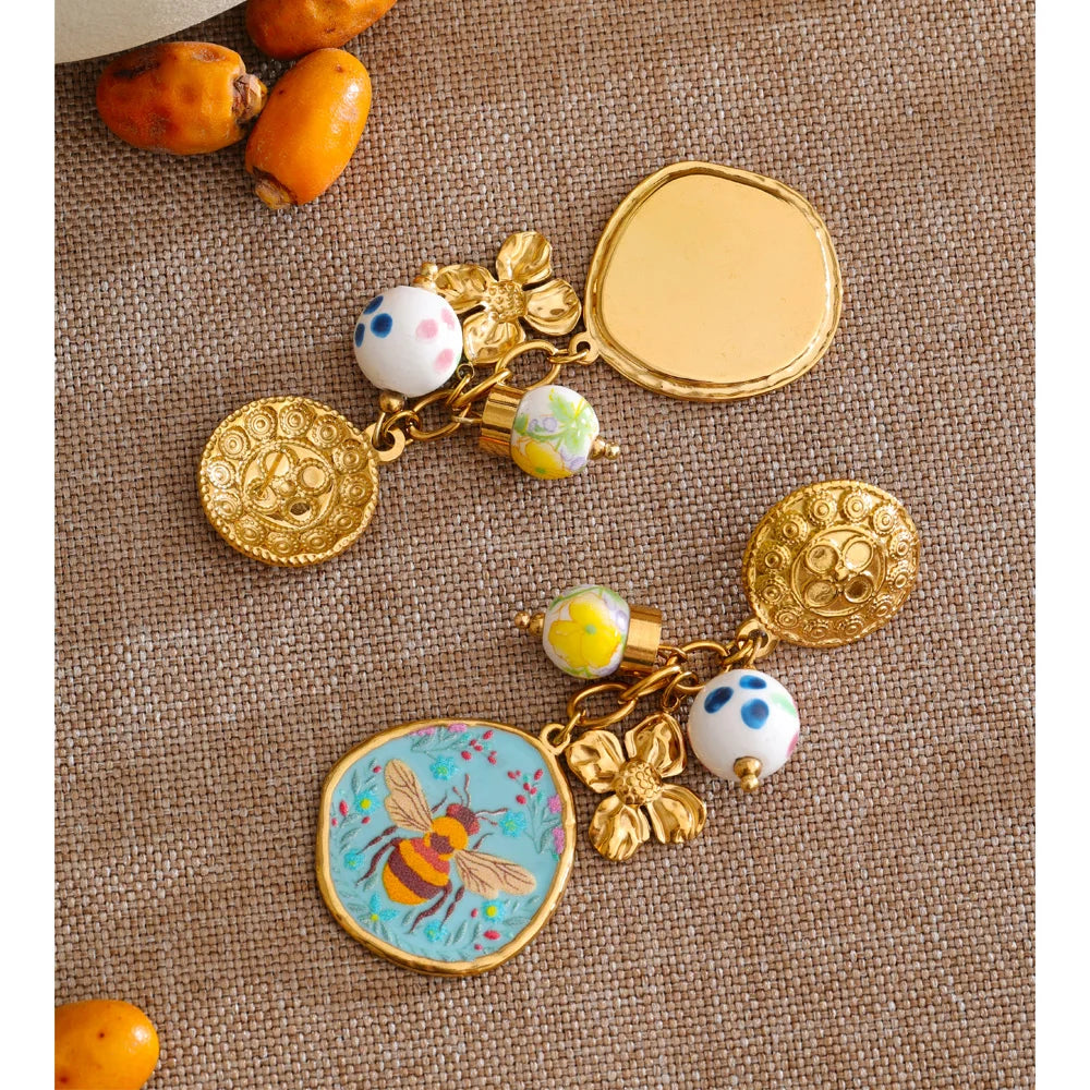 Flower Honeybee Drop Earrings