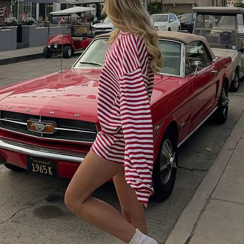 Striped Two Piece Long Sleeve and Short Set