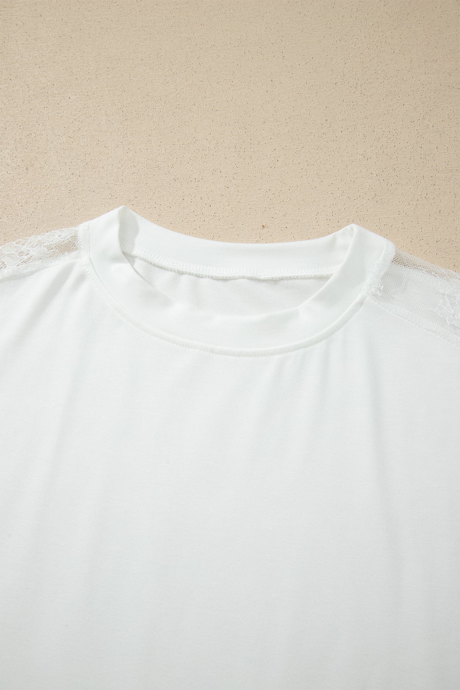 White Lace Patchwork Round Neck Long Sleeve Top